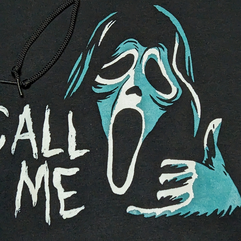 Hot Topic Ghost Face Sweatshirt Hoodie Sz Medium Black Front Pocket Long Sleeve - Picture 12 of 13